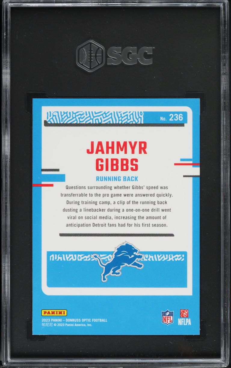 2023 Donruss Optic Jahmyr Gibbs ROOKIE #236 SGC 9.5 MINT+
