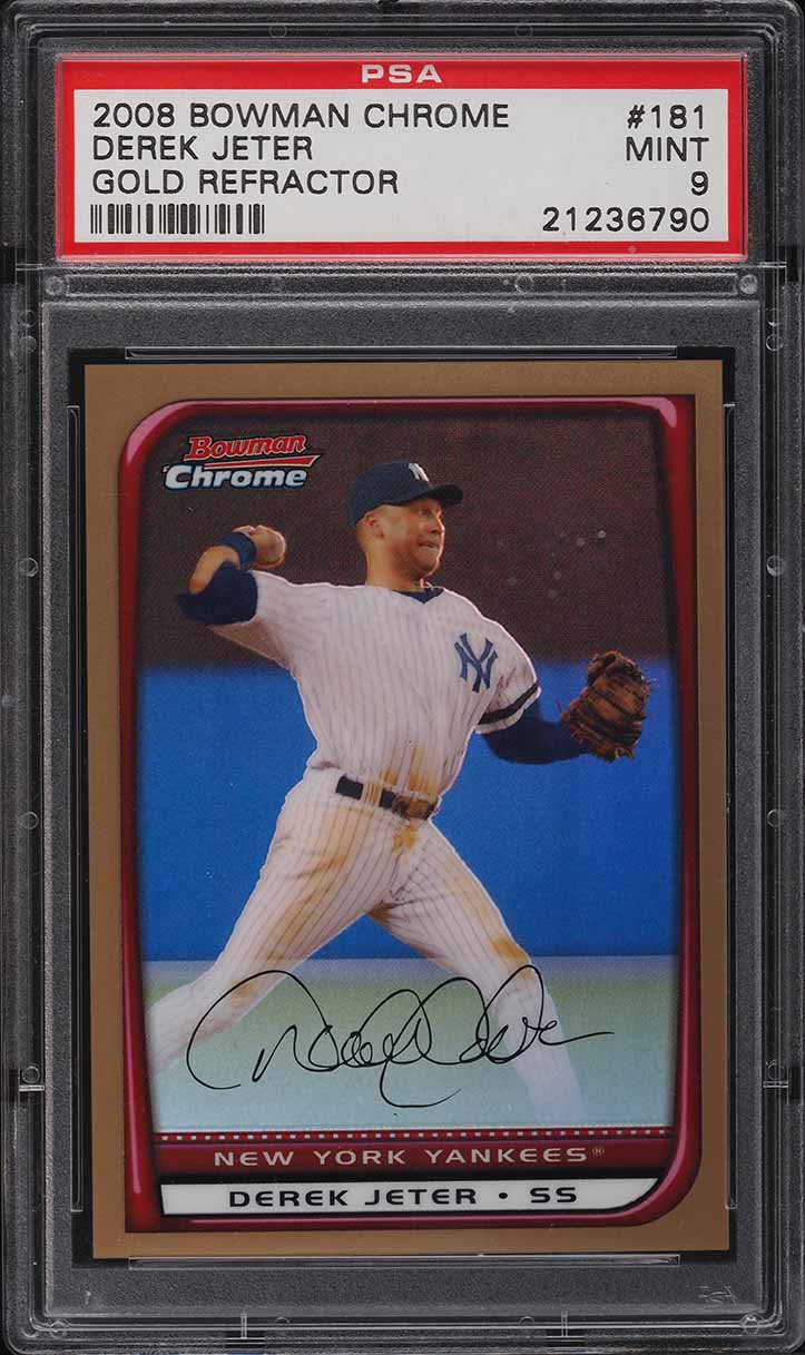 2008 Bowman Chrome Gold Refractor Derek Jeter /50 #181 PSA 9 MINT - Photo 1