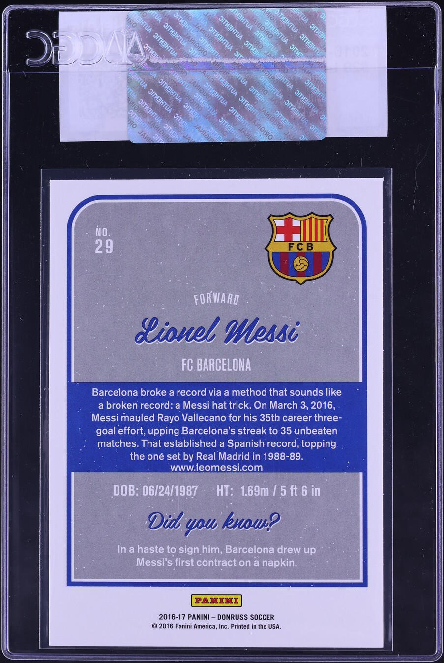 2016 Donruss Soccer Lionel Messi #29 CGC AUTH