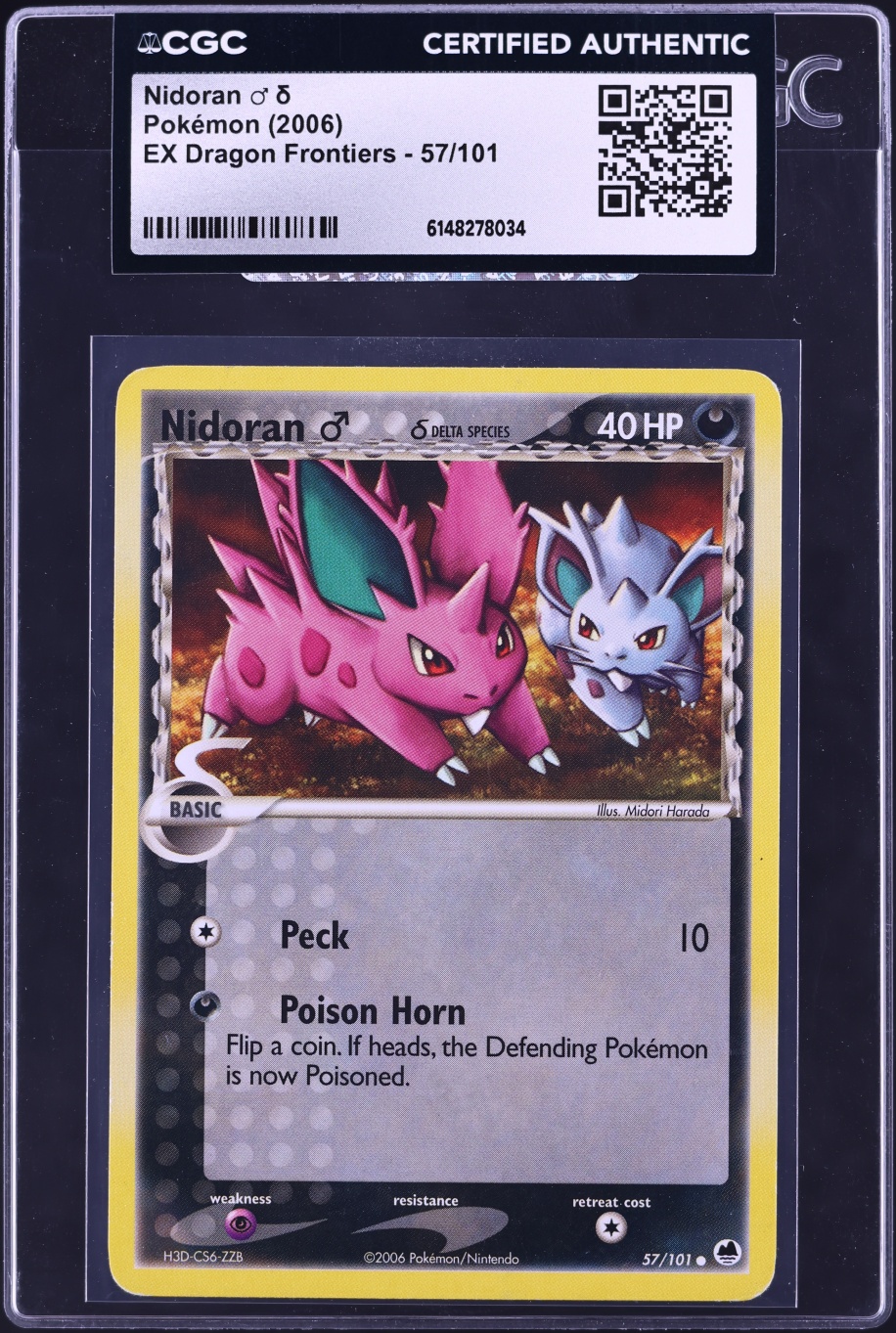 2006 Pokemon EX Dragon Frontiers Nidoran #57 CGC AUTH