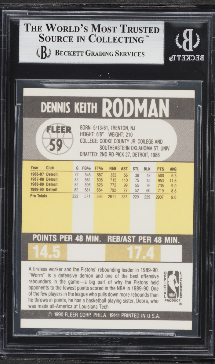 1990 Fleer Basketball Dennis Rodman #59 BGS 9 MINT