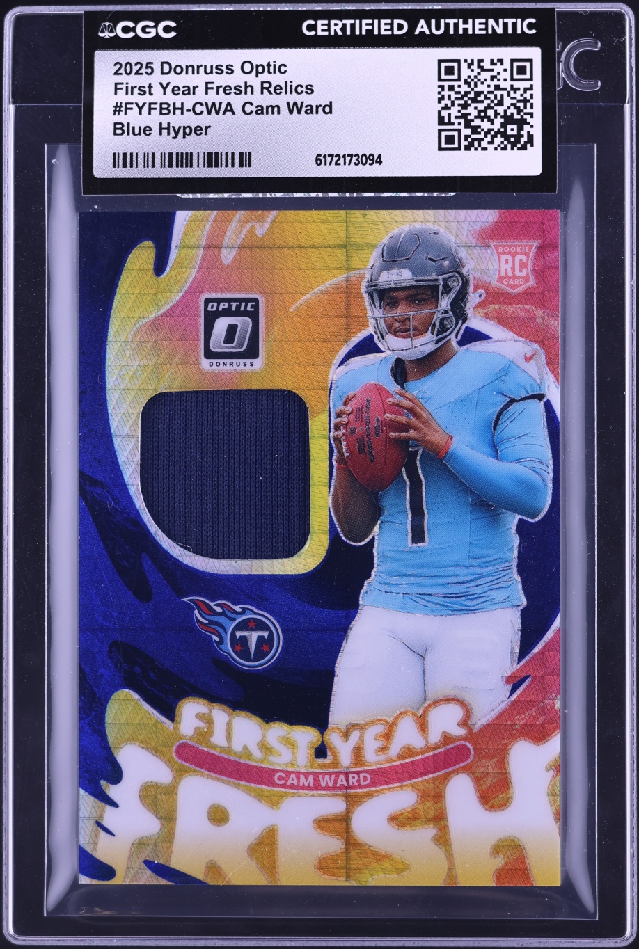 2025 Donruss Optic First Year Fresh Blue Hyper Cam Ward ROOKIE PATCH #FYFBH-CWA CGC AUTH