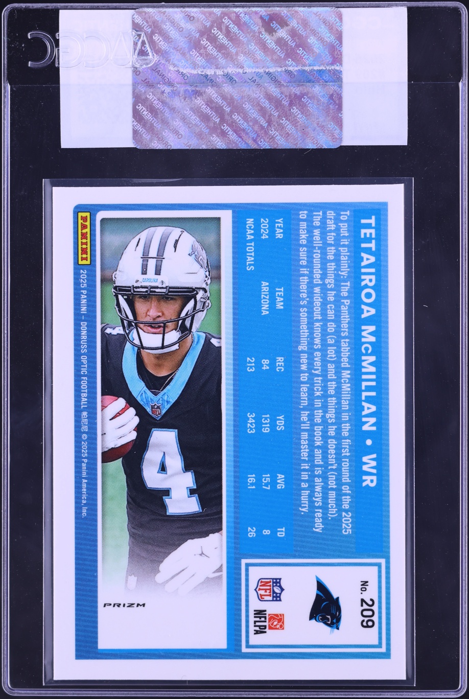 2025 Donruss Optic Holo Tetairoa McMillan ROOKIE #209 CGC AUTH