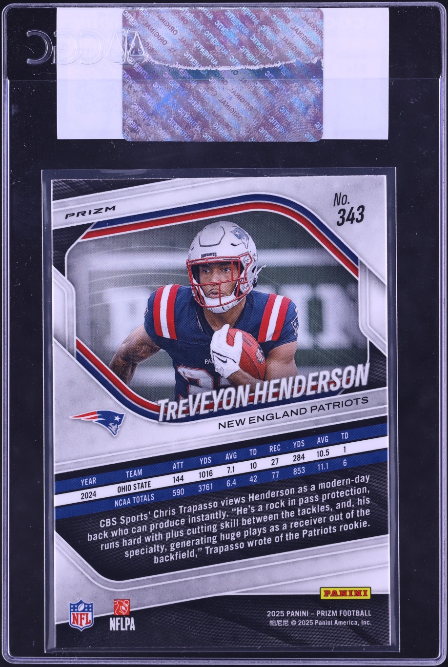 2025 Panini Prizm Lazer TreVeyon Henderson ROOKIE #343 CGC AUTH