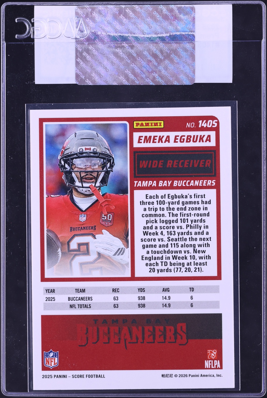 2025 Score Supplemental Premium Box Set Emeka Egbuka ROOKIE #140S CGC AUTH