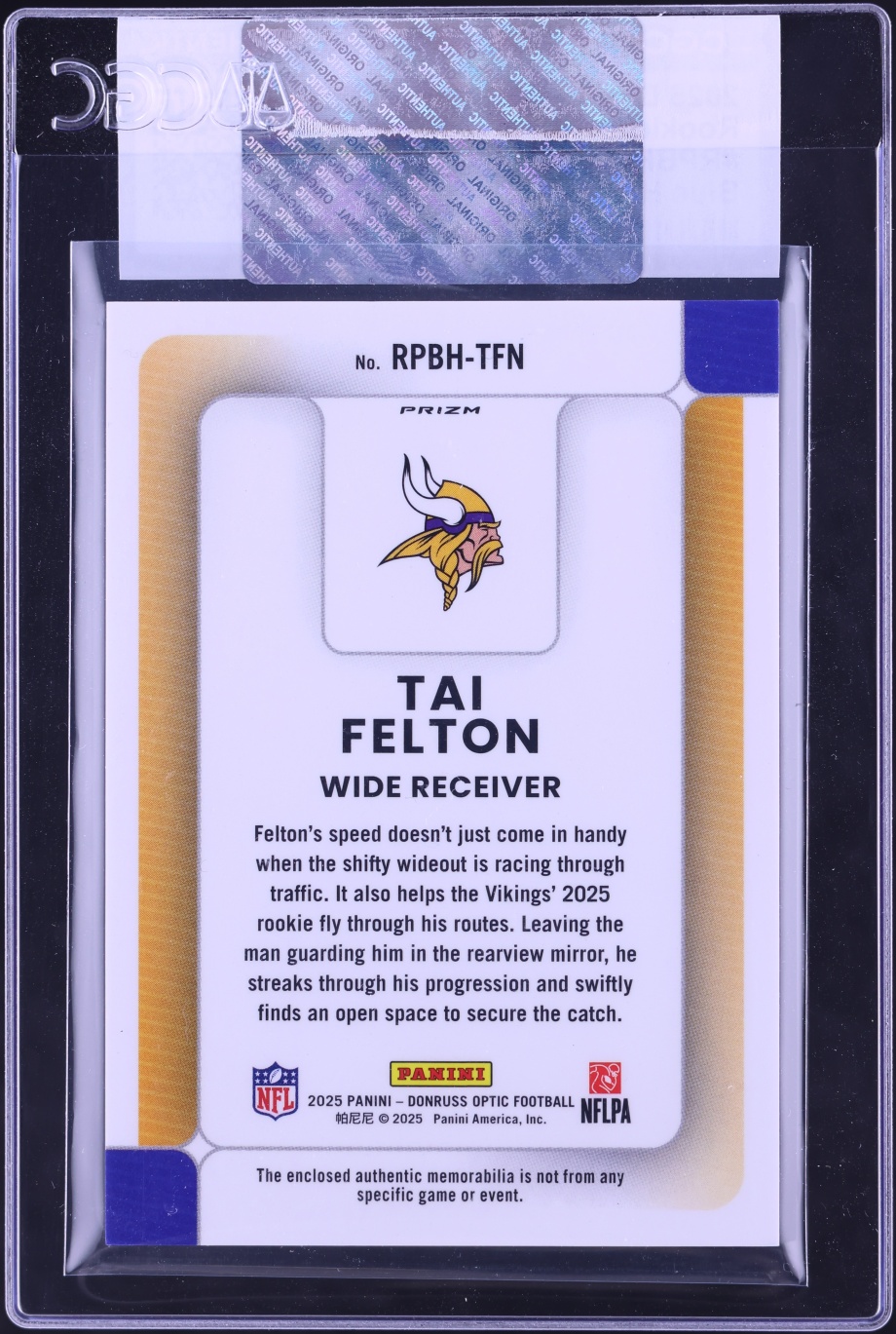 2025 Donruss Optic Phenom Blue Hyper Tai Felton ROOKIE PATCH #RPBH-TFN CGC AUTH