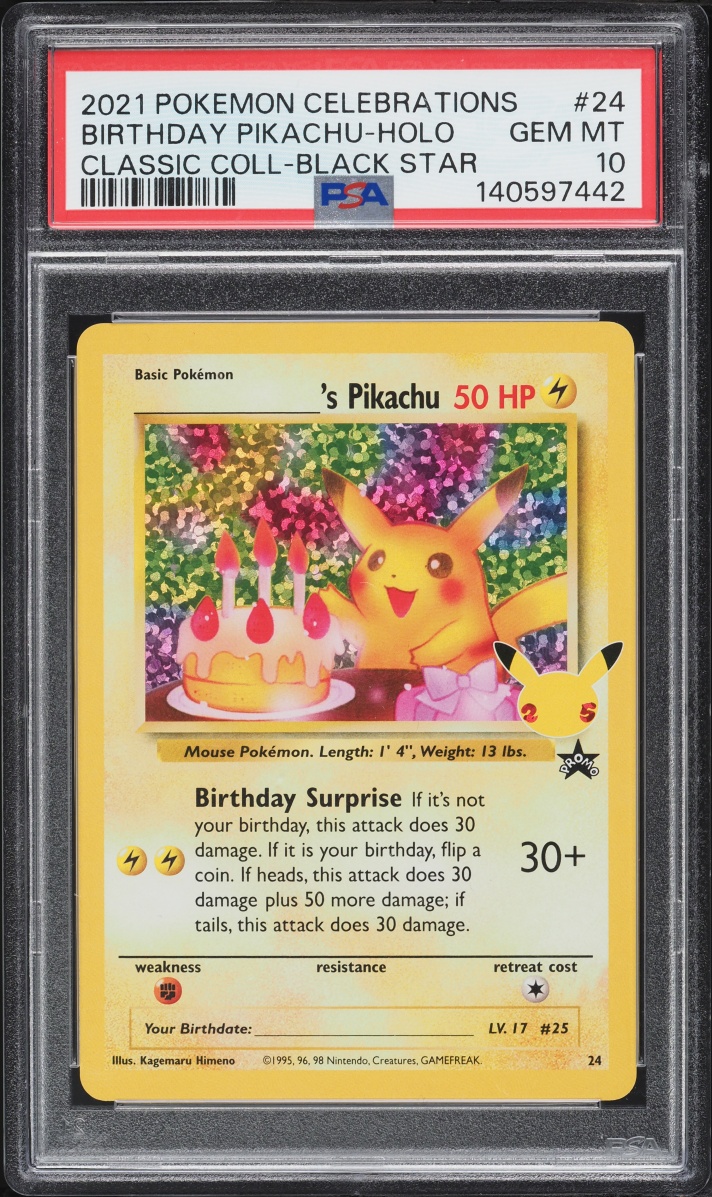 2021 Pokemon Sword & Shield Promo Celebrations Classic Holo Birthday Pikachu #24 PSA 10 GEM