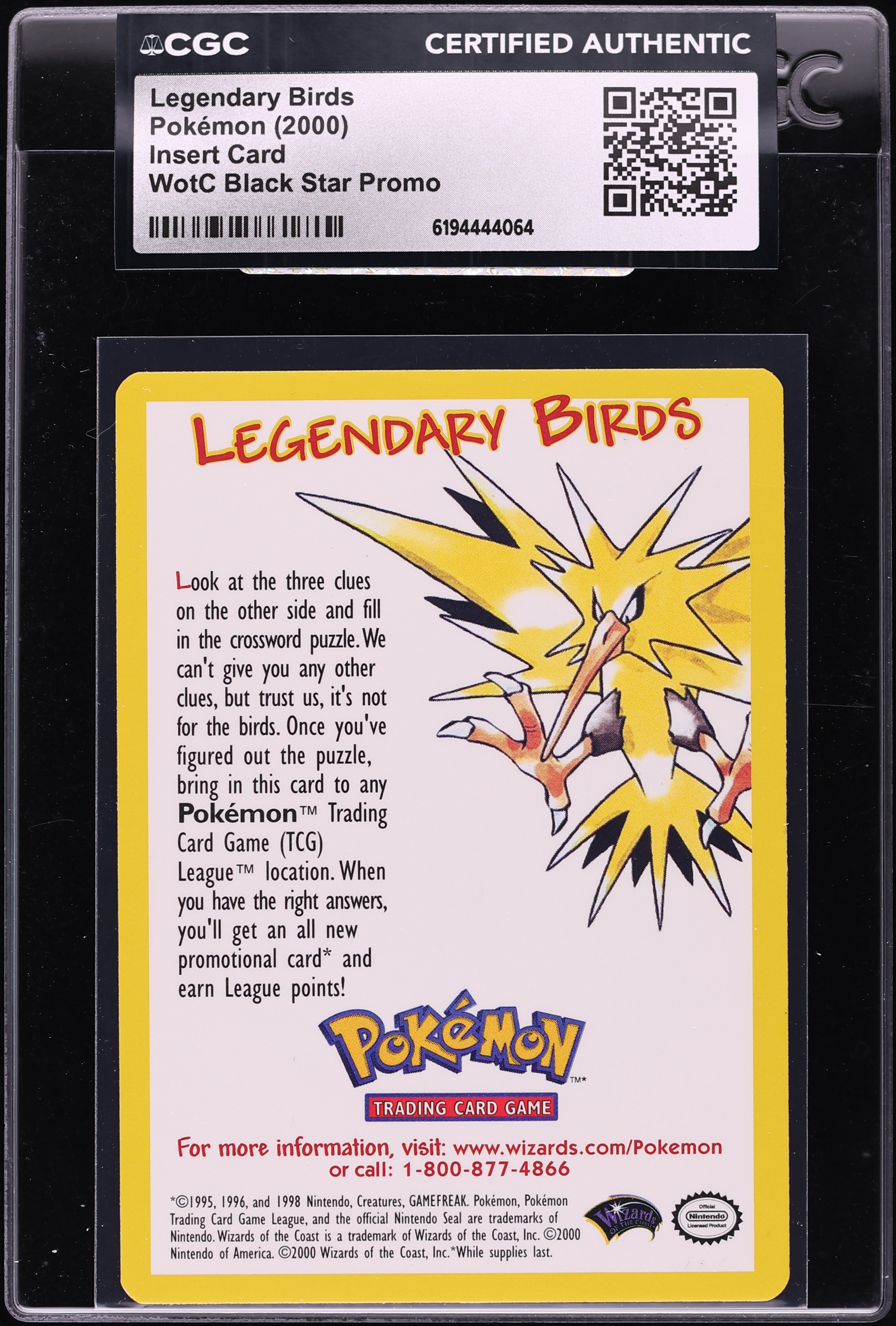2000 Pokemon Insert Card WotC Promo Legendary Birds CGC AUTH