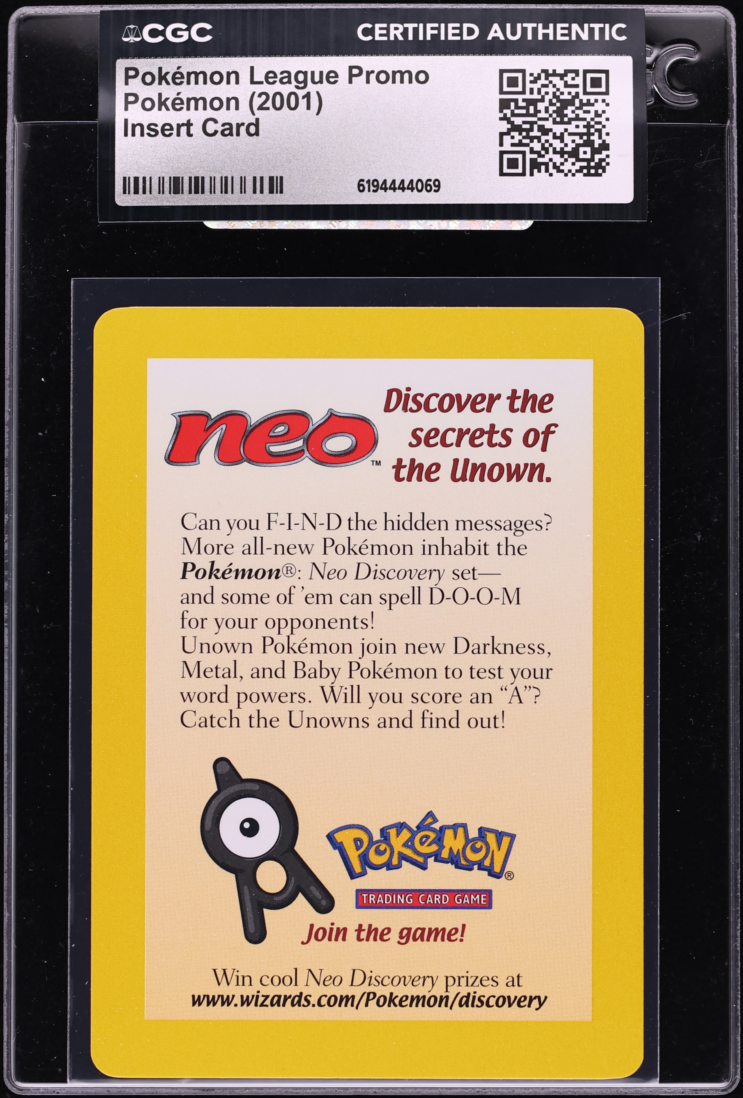 2001 Pokemon League Promo Insert Card CGC AUTH