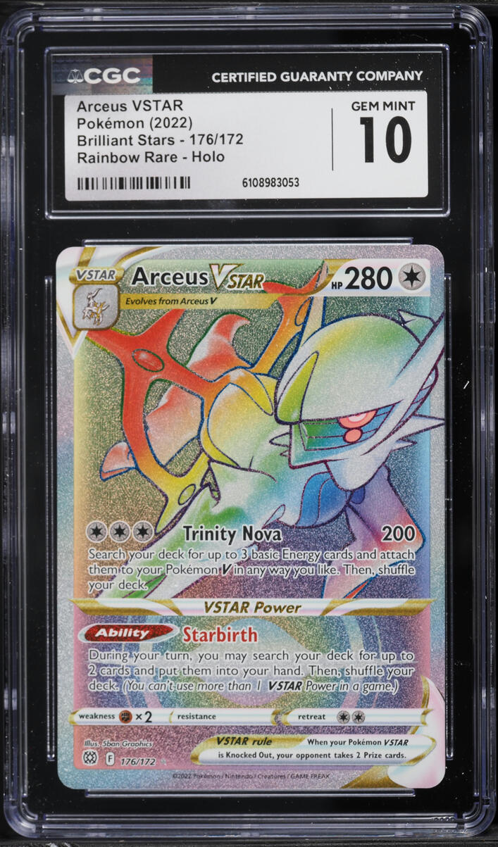 2022 Pokemon Sword & Shield Brilliant Stars Rainbow Rare Arceus VSTAR #176 CGC 10 GEM MINT