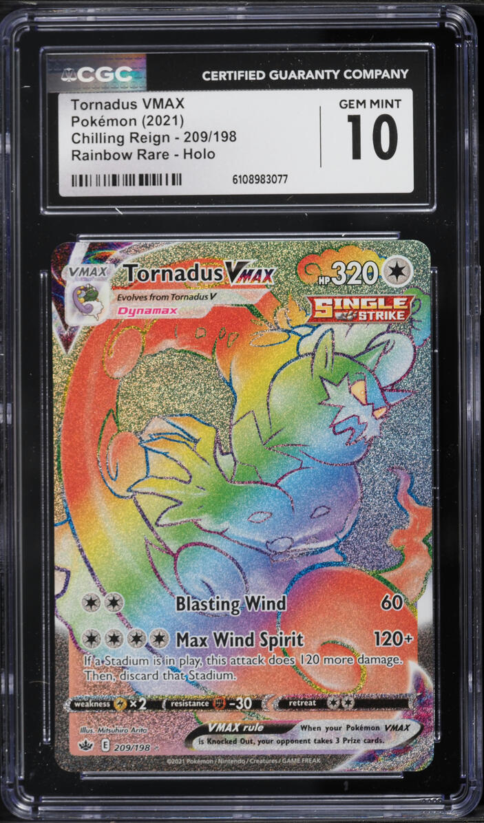 2021 Pokemon Sword & Shield Chilling Reign Rainbow Rare Tornadus VMAX #209 CGC 10 GEM MINT