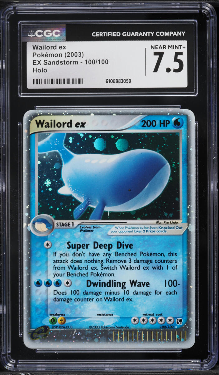 2003 Pokemon EX Sandstorm Holo Wailord ex #100 CGC 7.5 NRMT+