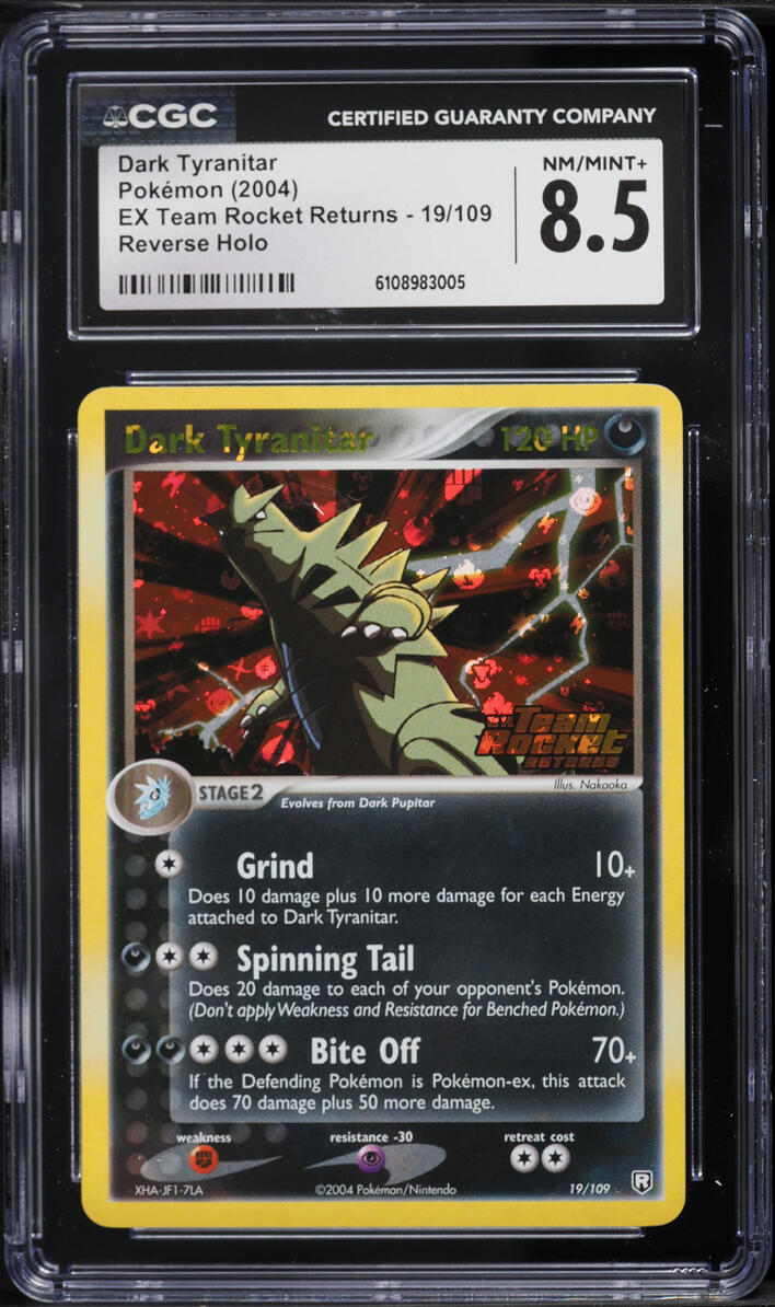 2004 Pokemon EX Team Rocket Returns Reverse Holo Dark Tyranitar #19 CGC 8.5 NM-MT+