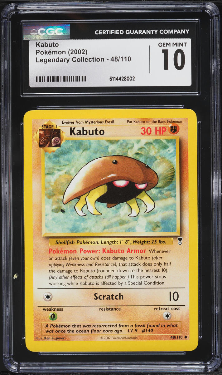 2002 Pokemon Legendary Collection Kabuto #48 CGC 10 GEM MINT