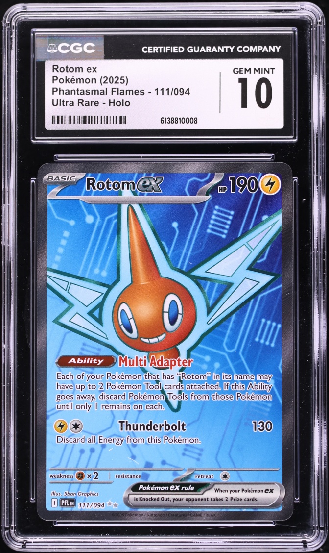 2025 Pokemon Mega Phantasmal Flames Full Art Rotom Ex #111 CGC 10 GEM MINT