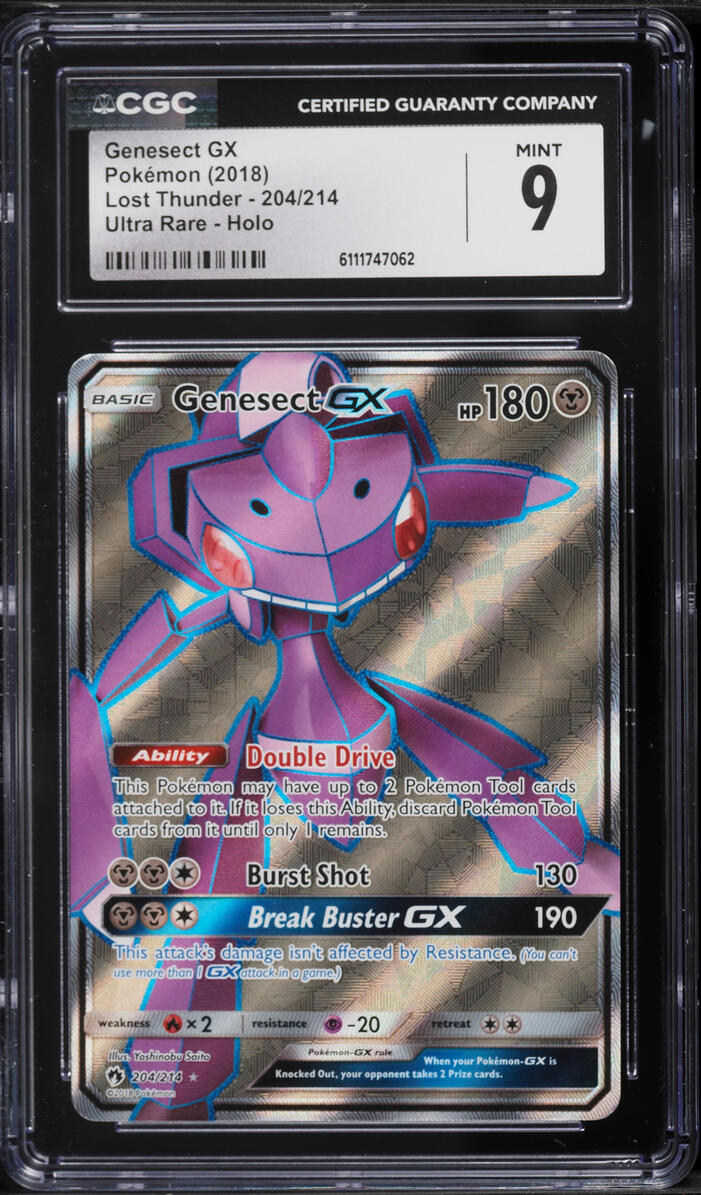 2018 Pokemon Sun & Moon Lost Thunder Full Art Genesect GX #204 CGC 9 MINT