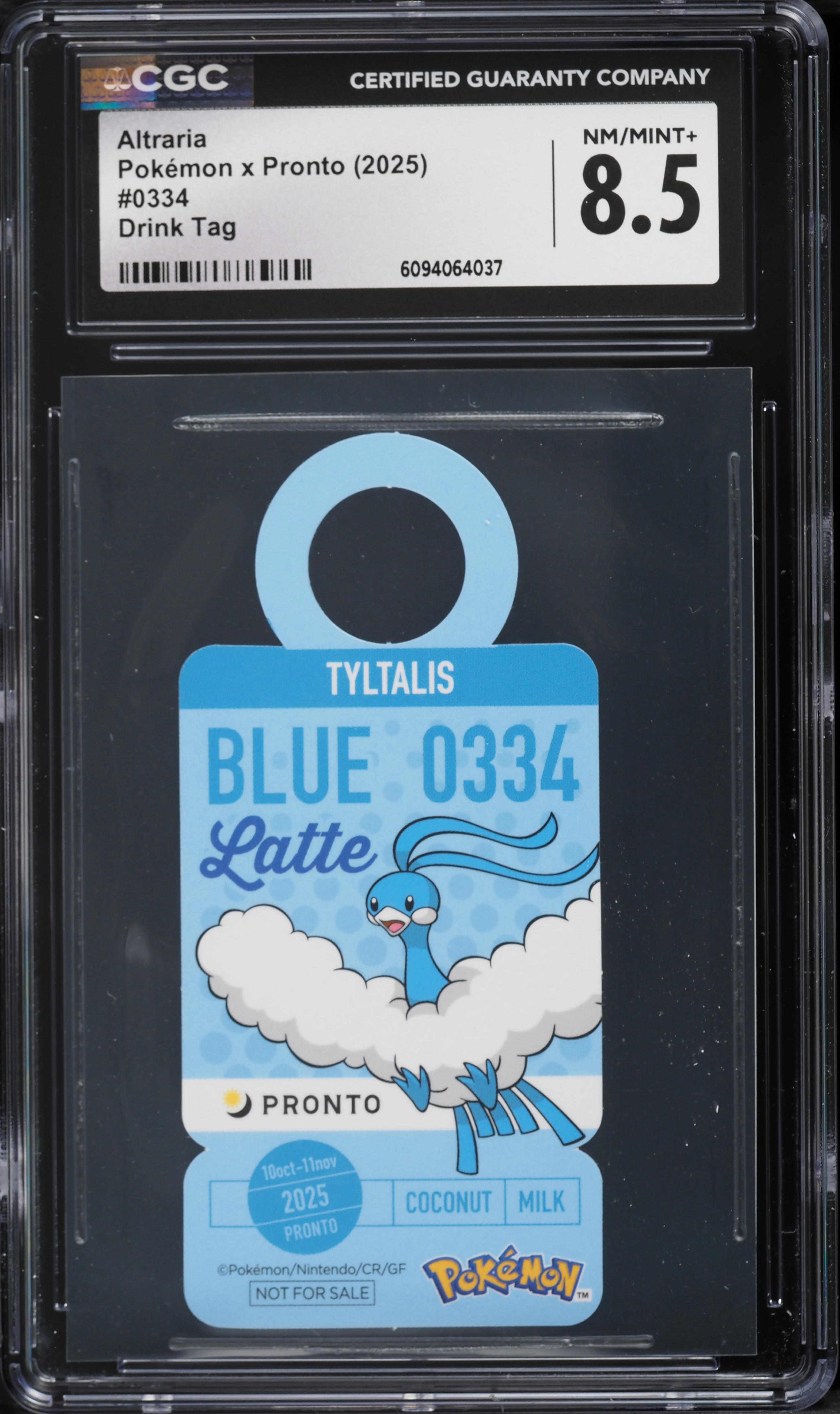 2025 Pokemon Japanese X Pronto Drink Tag Altaria #334 CGC 8.5 NM-MT+