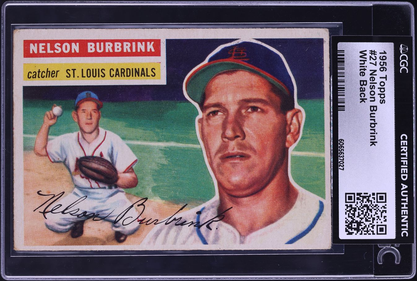 1956 Topps Nelson Burbrink WHITE BACK #27 CGC AUTH