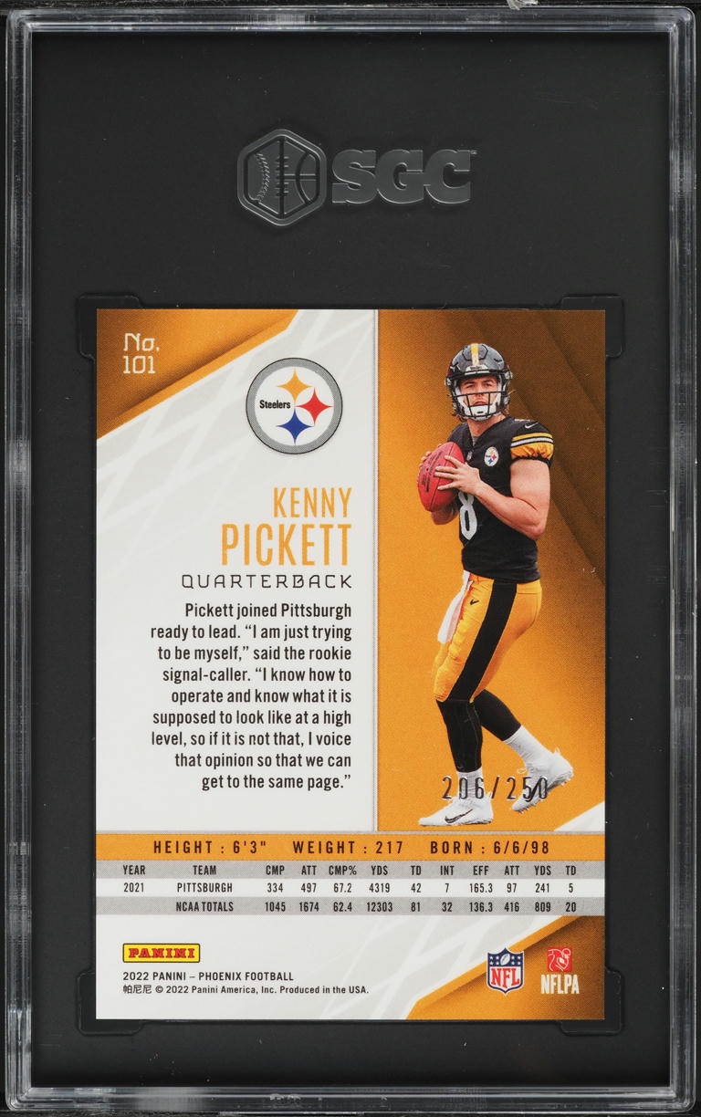 2022 Panini Phoenix Red Kenny Pickett ROOKIE /250 #101 SGC 10 GEM MINT