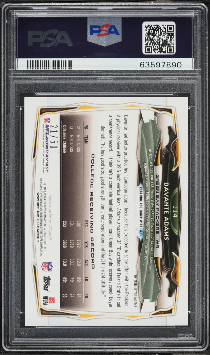 2014 Topps Chrome Gold Refractor Davante Adams ROOKIE /50 #114 PSA 10 GEM MINT