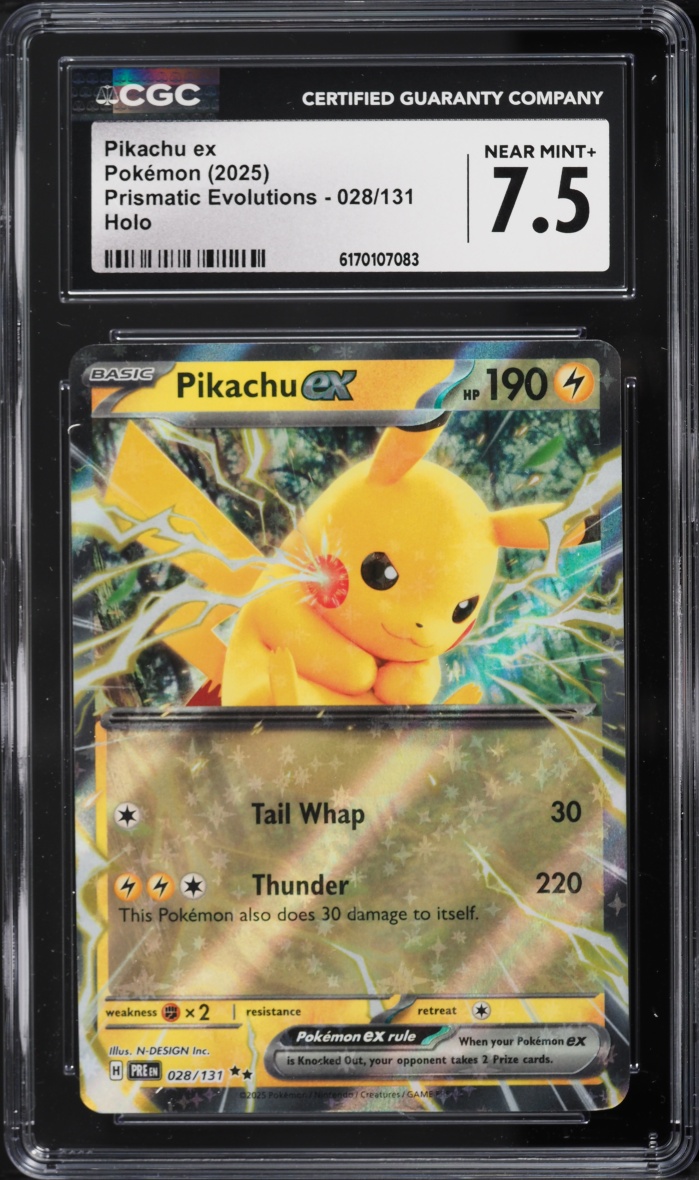 2025 Pokemon Scarlet & Violet Prismatic Evolutions Holo Pikachu Ex #28 CGC 7.5 NRMT+