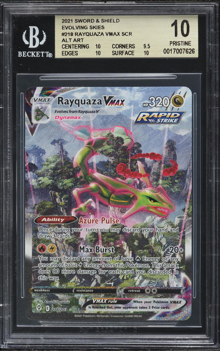 2021 Pokemon Sword & Shield Evolving Skies Alt Art Rayquaza VMAX #218 BGS 10 PRISTINE