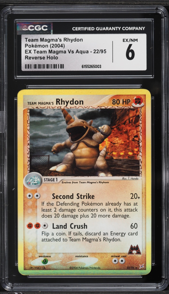 2004 Pokemon EX Team Magma Vs Aqua Reverse Holo Team Magma's Rhydon #22 CGC 6 EXMT