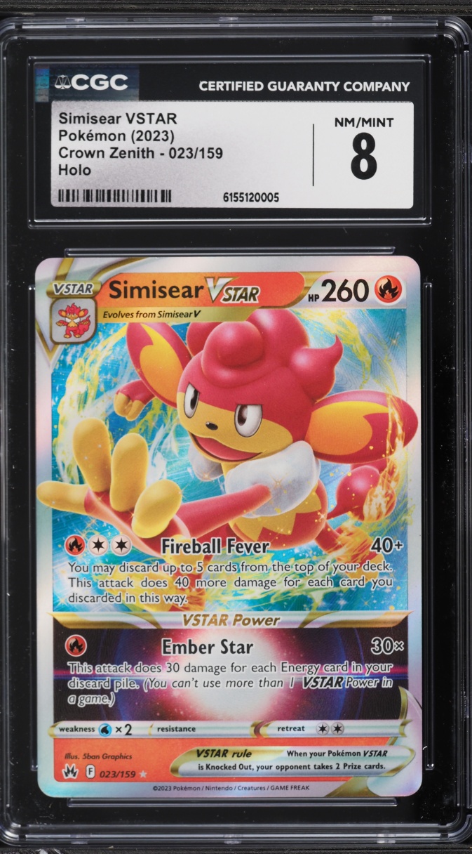 2023 Pokemon Sword & Shield Crown Zenith Holo Simisear VSTAR #23 CGC 8 NM-MT
