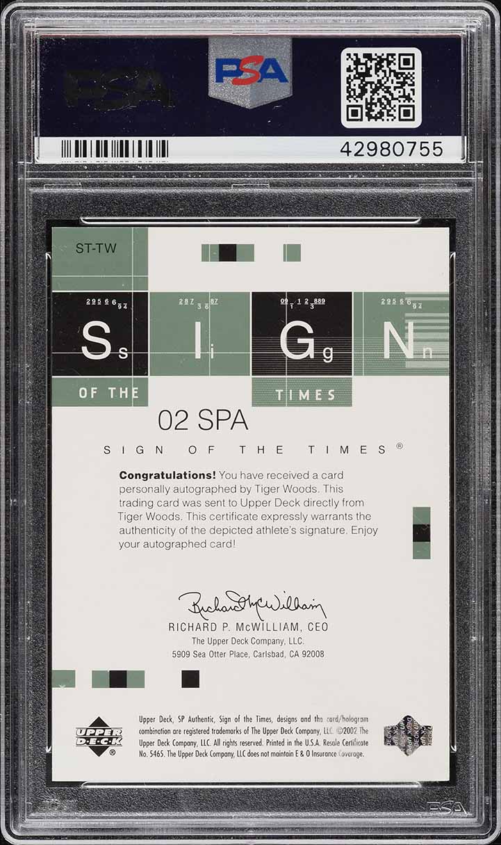 2002 SP Authentic Sign Of The Times Tiger Woods AUTO #ST-TW PSA 10 GEM MINT