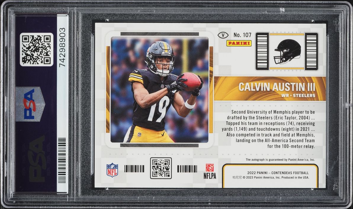 2022 Panini Contenders Variation Calvin Austin III ROOKIE AUTO #107 PSA 10 GEM MINT