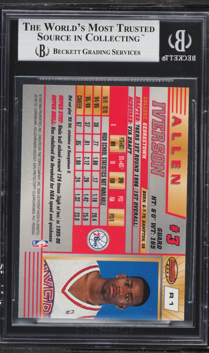 1996 Bowman's Best Allen Iverson ROOKIE #R1 BGS 8.5 NM-MT+