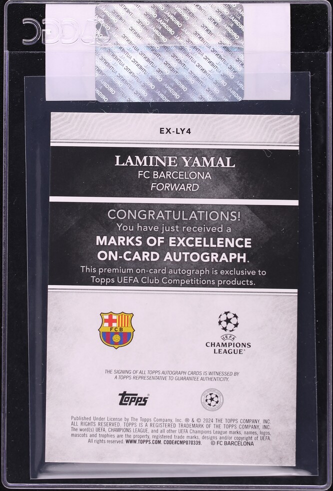 2024 Topps Chrome UEFA CC '23 Marks Of Excellence Gold Lamine Yamal ROOKIE AUTO /50 CGC AUTH