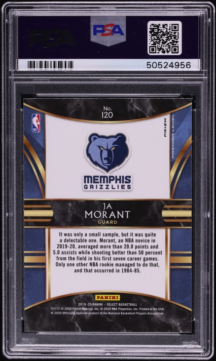 2019 Select Premier Level Silver Prizm Ja Morant ROOKIE #120 PSA 10 GEM MINT