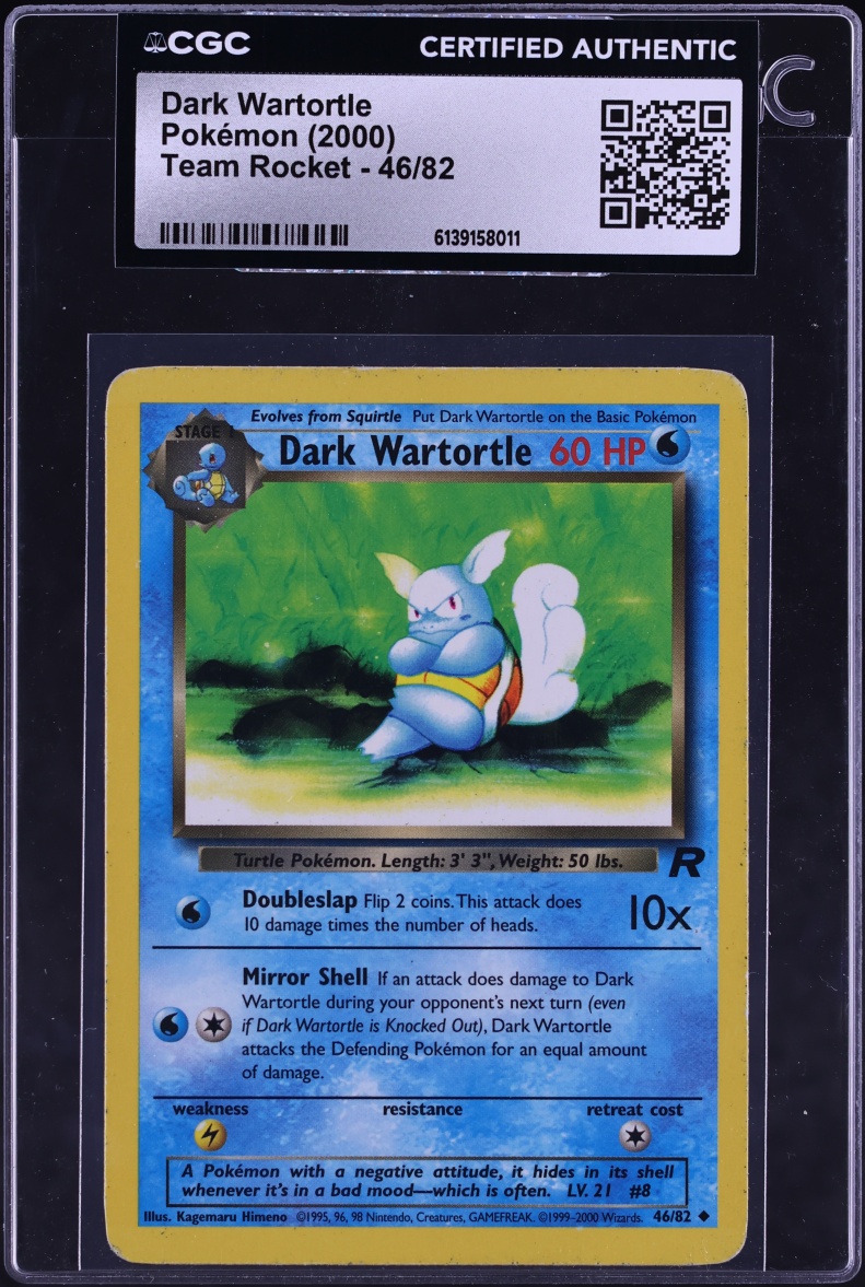 2000 Pokemon Team Rocket Dark Wartortle #46 CGC AUTH