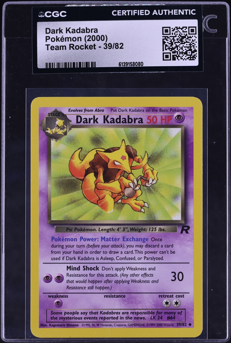2000 Pokemon Team Rocket Dark Kadabra #39 CGC AUTH