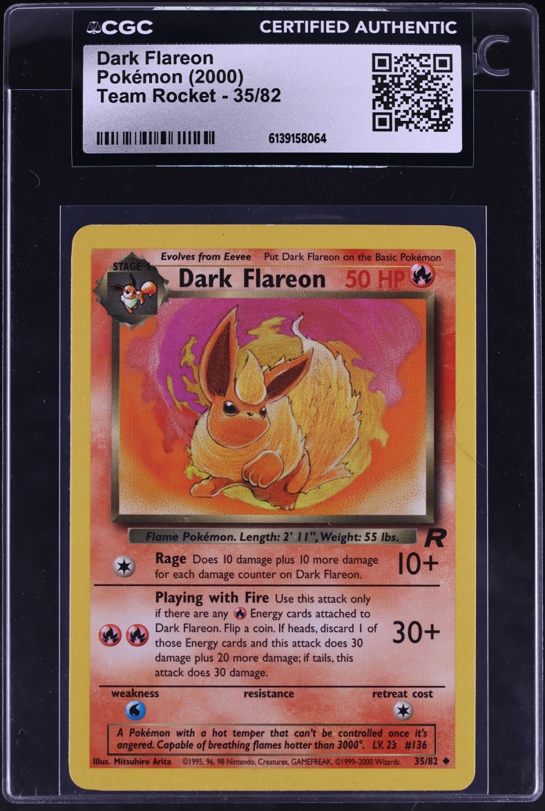 2000 Pokemon Team Rocket Dark Flareon #35 CGC AUTH