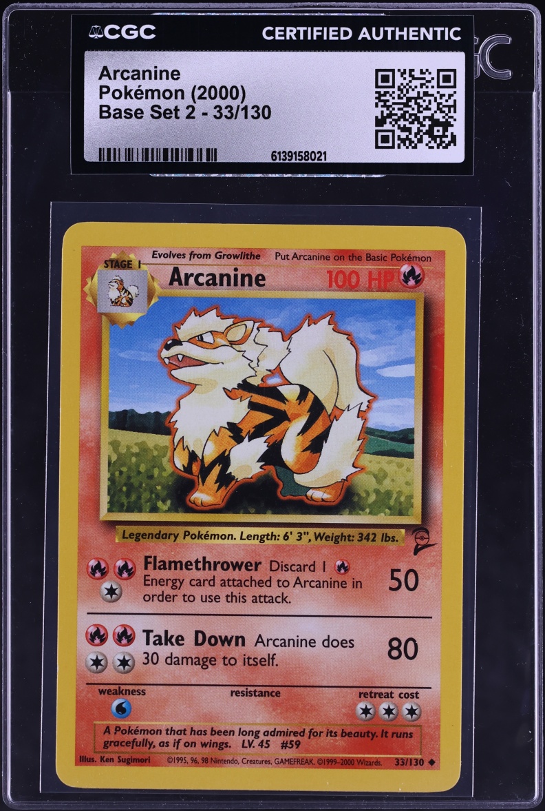 2000 Pokemon Base Set 2 Arcanine #33 CGC AUTH