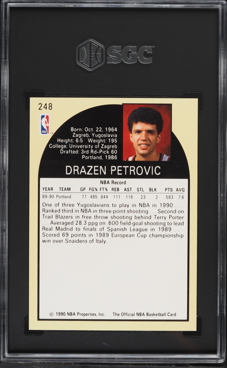 1990 Hoops Drazen Petrovic ROOKIE #248 SGC 8 NM-MT
