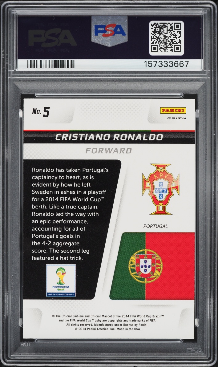 2014 Panini Prizm World Cup Captains Silver Cristiano Ronaldo #5 PSA 9 MINT