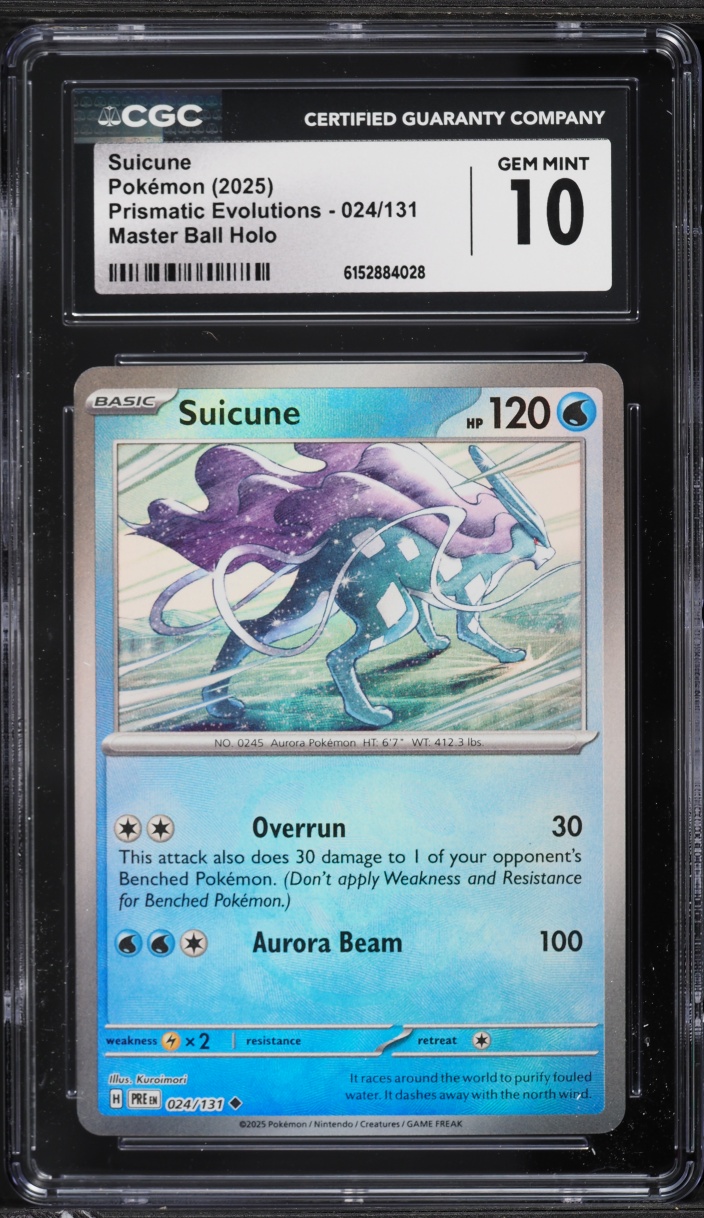2025 Pokemon Scarlet & Violet Prismatic Evolutions Master Ball Holo Suicune #24 CGC 10 GEM MINT