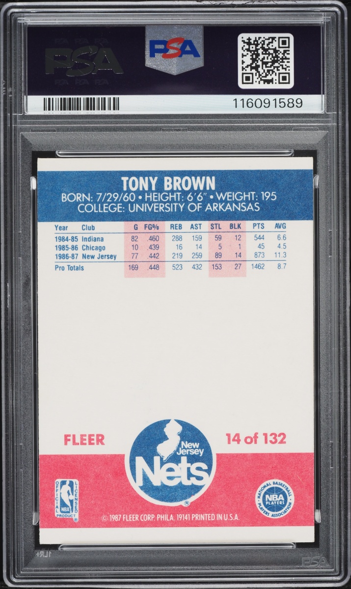 1987 Fleer Basketball Tony Brown AUTO DNA 7 #14 PSA 7 NRMT