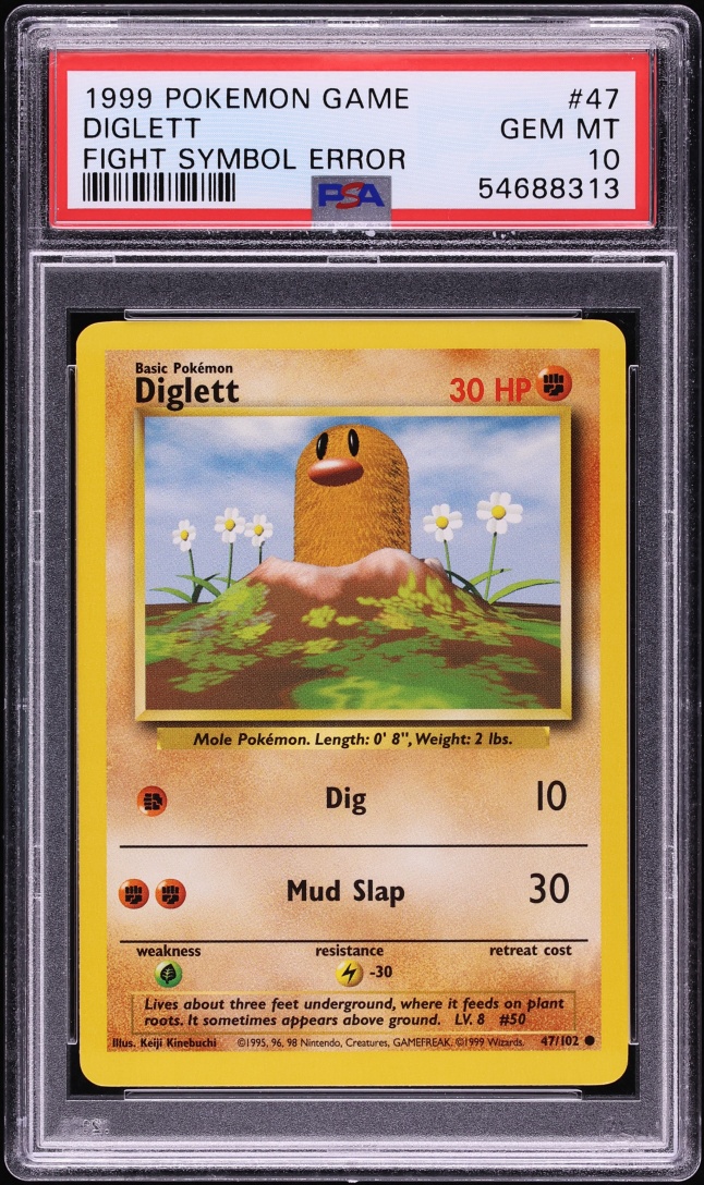 1999 Pokemon Base Set Fight Symbol Error Diglett #47 PSA 10 GEM MINT