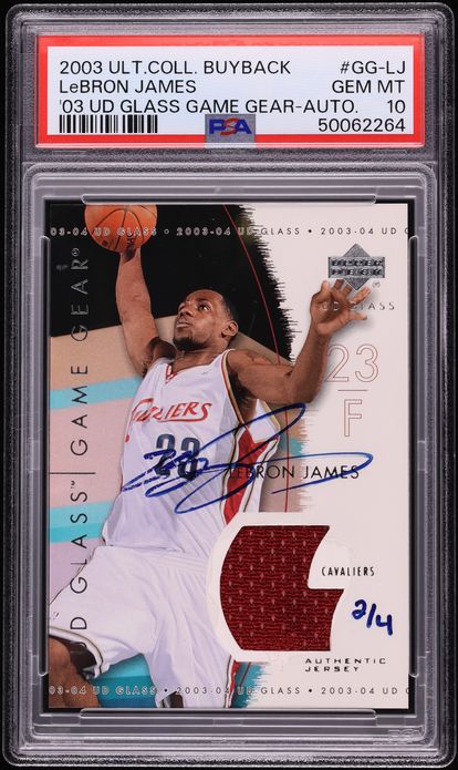 2003 Ultimate Collection Buyback '03 UD Glass LeBron James ROOKIE PATCH AUTO /4 #GG-LJ PSA 10