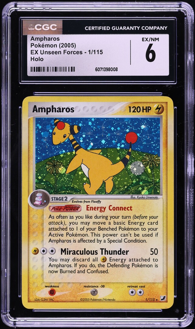 2005 Pokemon EX Unseen Forces Holo Ampharos #1 CGC 6 EXMT