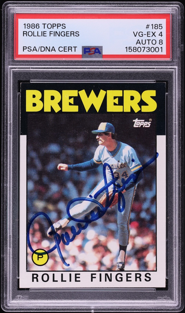 1986 Topps Rollie Fingers AUTO DNA 8 #185 PSA 4 VGEX
