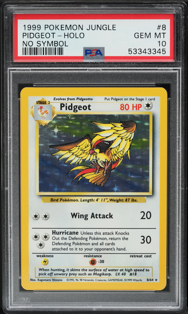 1999 Pokemon Jungle No Symbol Holo Pidgeot #8 PSA 10 GEM MINT