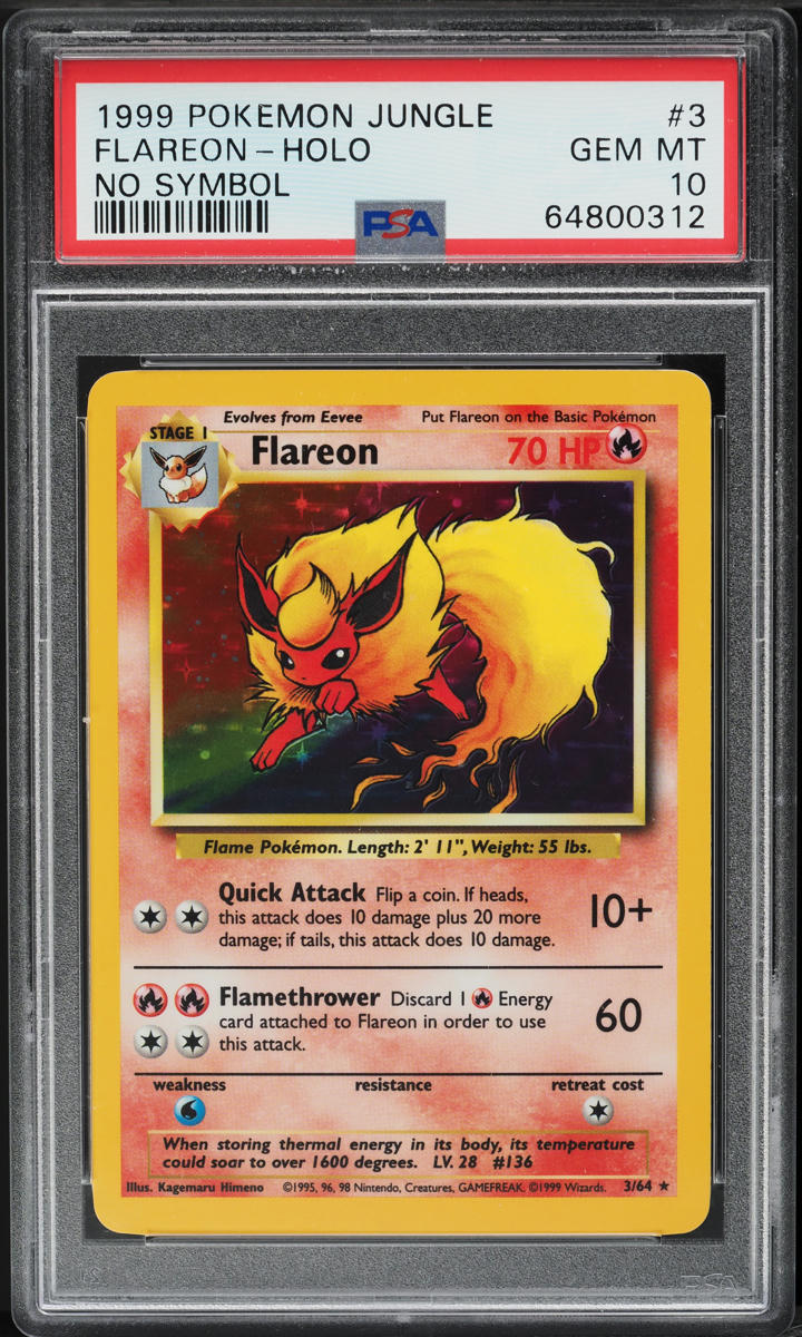 1999 Pokemon Jungle No Symbol Holo Flareon #3 PSA 10 GEM MINT