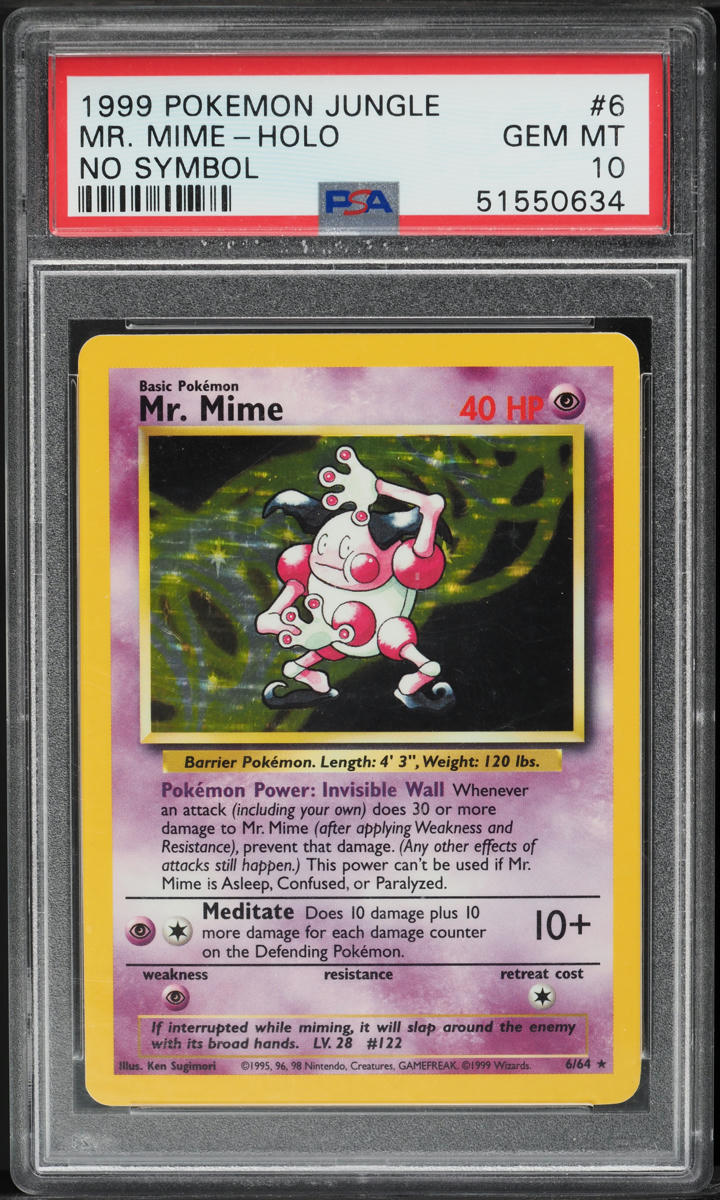 1999 Pokemon Jungle No Symbol Holo Mr. Mime #6 PSA 10 GEM MINT