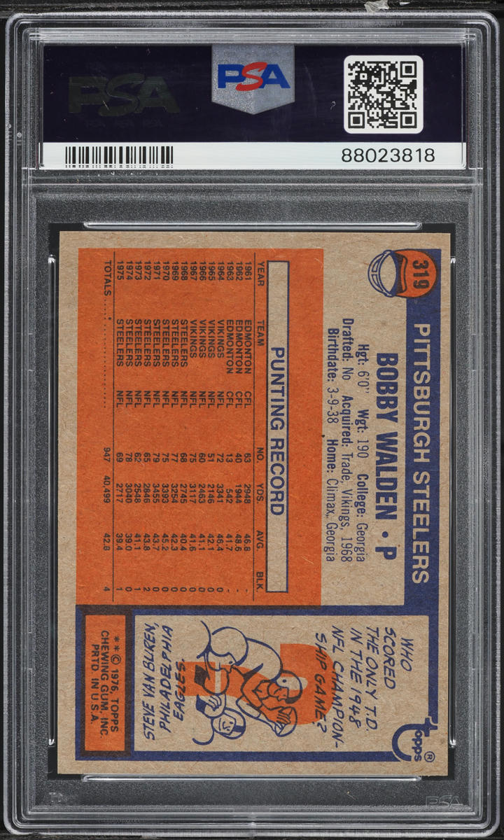 1976 Topps Football Bobby Walden #319 PSA 10 GEM MINT
