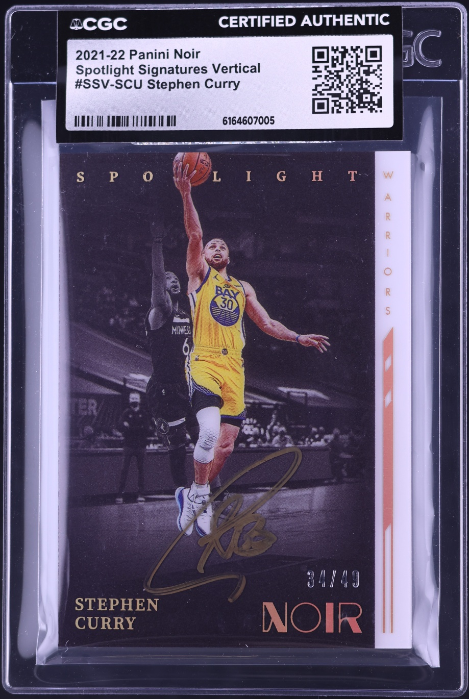 2021 Panini Noir Spotlight Signatures Vertical Stephen Curry AUTO /49 #SSV-SCU CGC AUTH